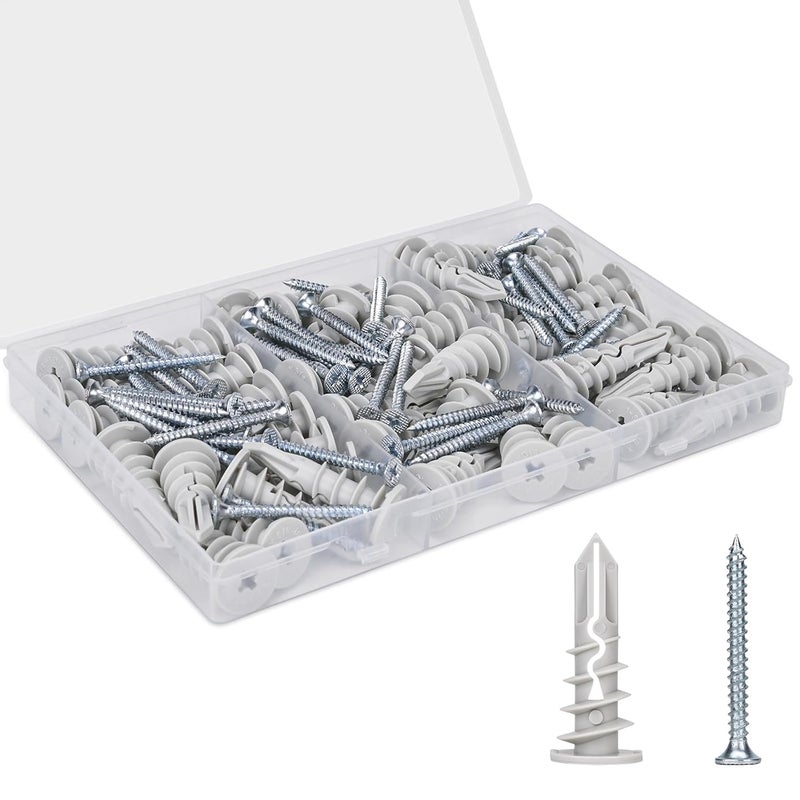 Vmuter Self Drilling Drywall Anchors, 84PCS Heavy Duty Dry Wall Anchors and Screws Kit for Hanging Sheetrock, 42 Self-Tapping Plastic Drywall Hangers 42 Sheet Rock Screws - Image 1